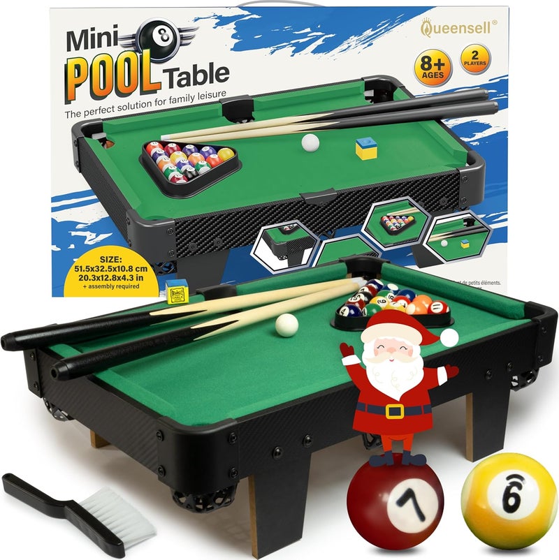 Queensell Mini Pool Table for All Family – 20-Inch Small Pool Table, Tabletop Billiard Table for Family Game Nights - Image 1